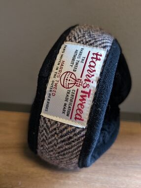 Harris Tweed Ear Muffs - Black with Brown Tweed Behind head style